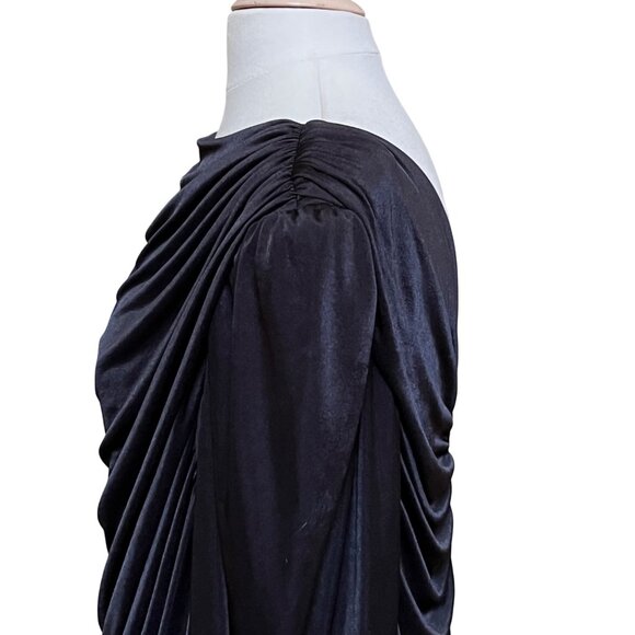 Vtg 80's Black Drape Dress Plus 22.5 Handkerchief Hem Whimsigoth Vamp Fairygoth - Picture 7 of 10